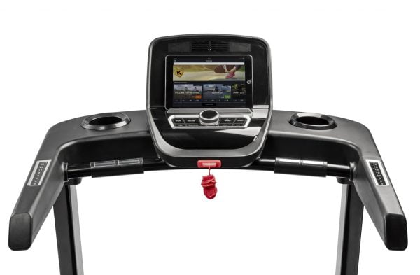Loopband T2i van het merk Flow Fitness geschikt tot 180 kg. Copmuter ingezoomd