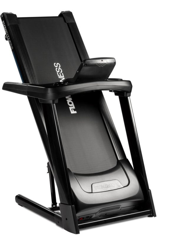 Loopband T2i van het merk Flow Fitness geschikt tot 180 kg. Ingeklapt