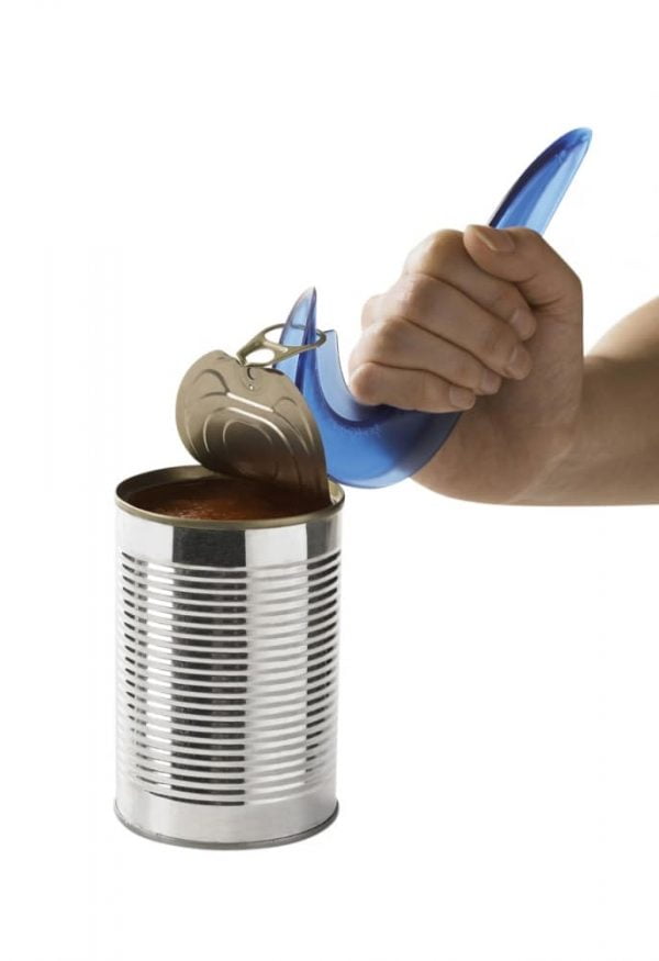 CanKey blikopener om veilig en simpel een blik met ring te openen in het blauw