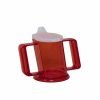 handycup met handvatten en oplopende rand in rood