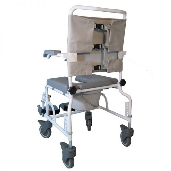 douche- toiletrolstoel DuoMotion van het merk Drive met 4x 5" wielen achterkant