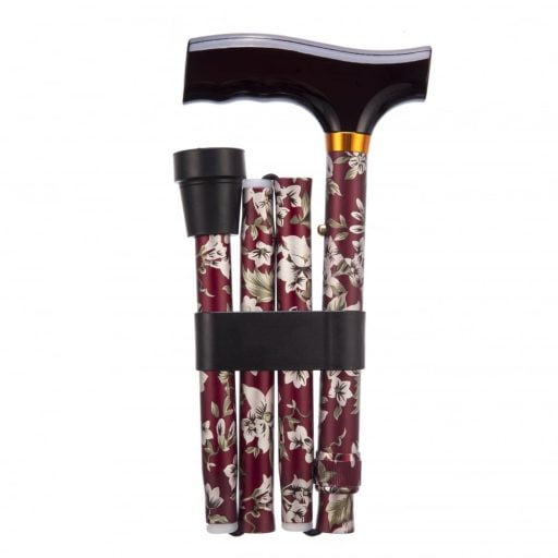 Wandelstok opvouwbaar burgundy merk Abe2 opgevouwen