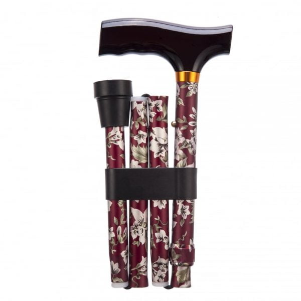 Wandelstok opvouwbaar burgundy merk Abe2 opgevouwen