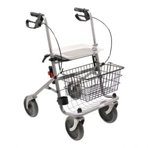 rollator cristallo standaard met mand, dienblad en stokhouder