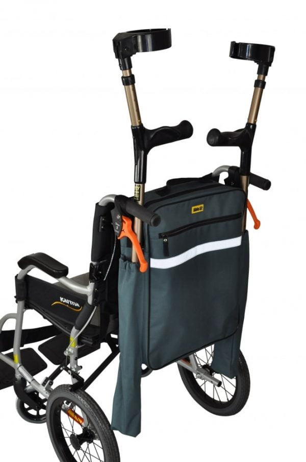 Tas Splash met krukkenhouders voor rolstoel of scootmobiel.