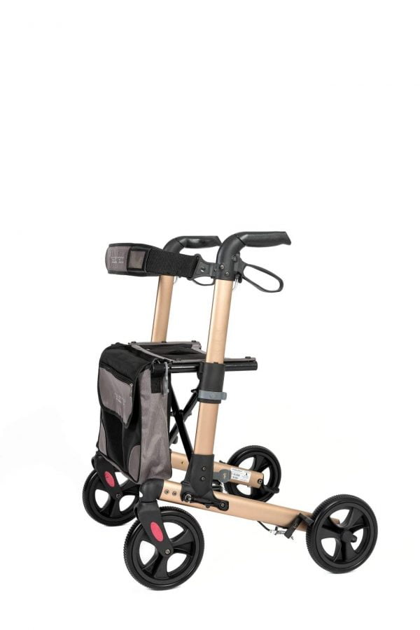 Track 4.0 merk wheelz-ahead lichtgewicht rollator dubbel inklapbaar kleur champagne dichte tas