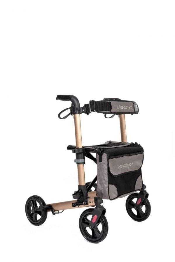 Track 4.0 merk wheelz-ahead lichtgewicht rollator dubbel inklapbaar kleur champagne voorzijde