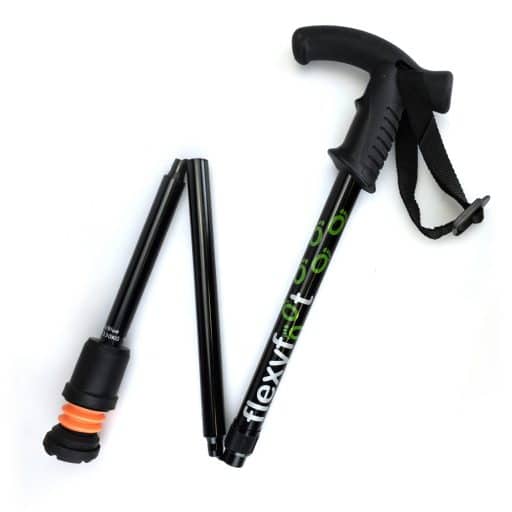wandelstok_derby_handvat_flexyfoot_opvouwbaar_thuiszorgwinkel.nl Opvouwbare wandelstok met kruk derby handvat en speciale flexy dop met flexibele onderkant in kleur zwart