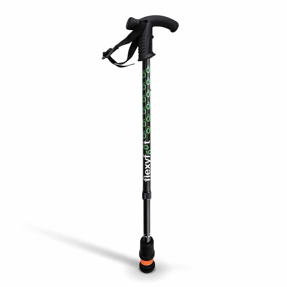 Wandelstok met derby handvat en speciale flexy dop met flexibele onderkant, kleur zwart