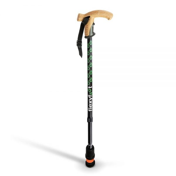 wandelstok met kruk derby handvat en speciale flexy dop met flexibele onderkant in zwart