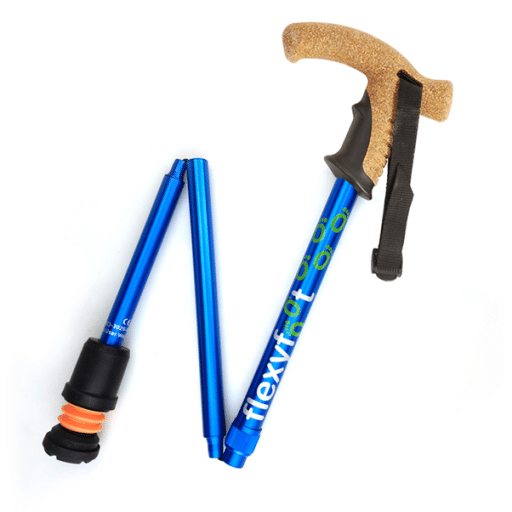 wandelstok_opvouwbaar_flexyfoot_thuiszorgwinkel.nl_blauw Flexyfoot opvouwbare wandelstok met kurken handvat