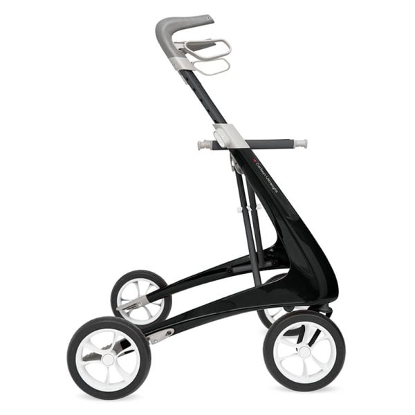 carbonrollator Ultra Light van het merk By Acre in de kleur zwart bezien vanaf zijzijde