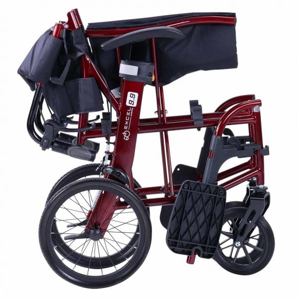 Excel ultra light 9.9 rolstoel in drie kleuren ingeklapt