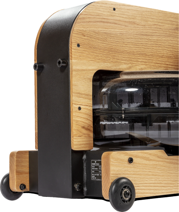 Flow Fitness roeitrainer Perform W9i Oak die als beste getest is door kieskeurig.nl. Gezien van vliegwiel