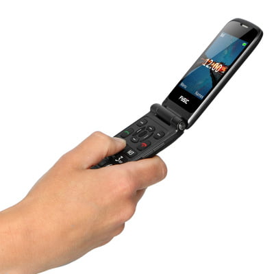 Fysic F15 telefoon van Thuiszorgwinkel.nl Uitgeklapt in de hand