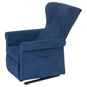 Doge Dumbo sta-op stoel in de kleur blauw te bestellen in vele materialen en stoffen met rugleuning naar beneden