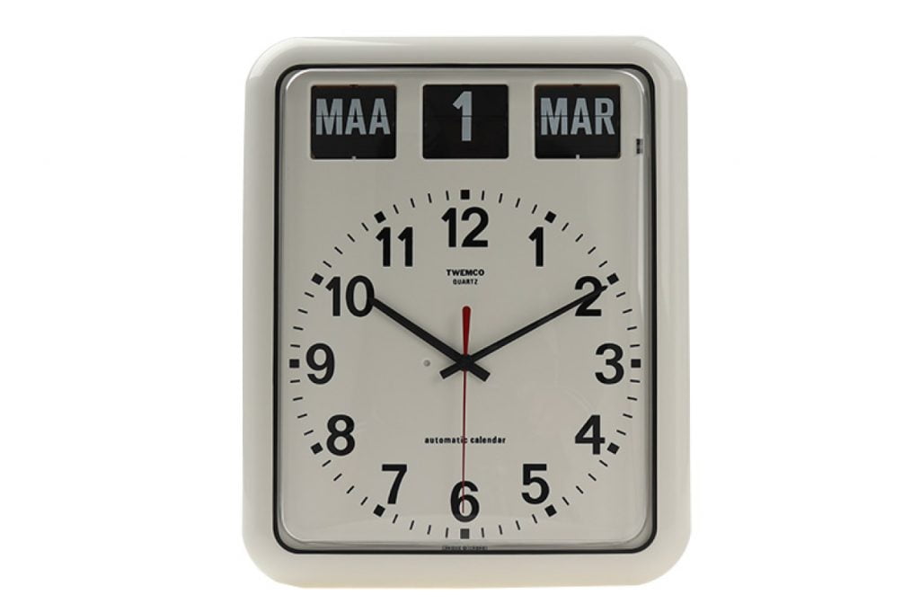 BQ12A kalenderklok van het merk Twemco in de kleur wit