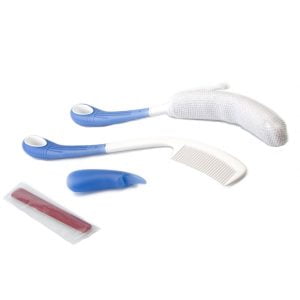Beauty set met kam, washulp en nagelvijlhouder Beauty is compleet met vijltjes. De zacht rubberen handgreep houdt de nagelvijl vast. Ideaal als u beperkte grip hebt.