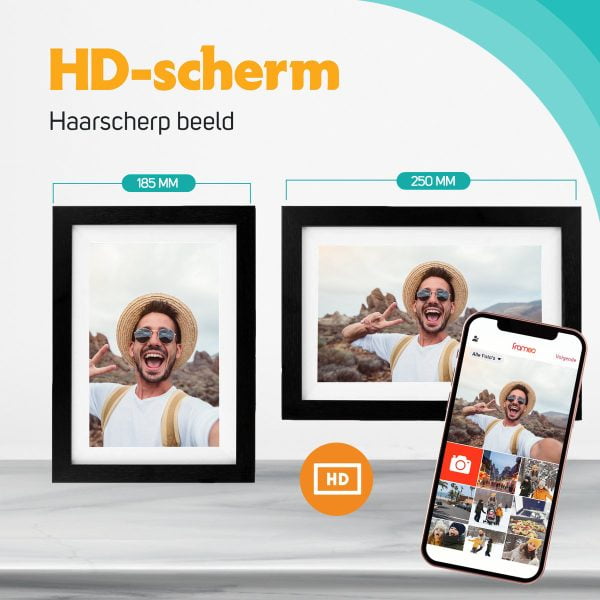 Digitaal fotolijst van het merk Puro & Co verkrijgbaar in 3 maten en diverse kleuren. Dit is zwart met wit venster