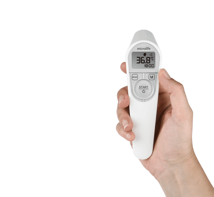 De Microlife NC 200 contactloze thermometer verricht automatisch een temperatuurmeting op een afstand van maximaal 5 cm.