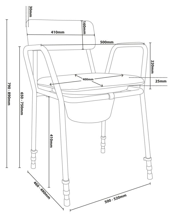 Afmetingen van de toiletstoel van Thuiszorgwinkel.nl