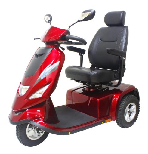 scootmobiel_bluster_3-wiel_thuiszorgwinkel.nl_rood Scootmobiel 3- wiel Bluster met snelheid van 15 km per uur in kleur rood
