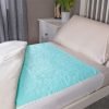 wasbare bedpads met instopstroken die op een bed ligt met het laken er half overheen