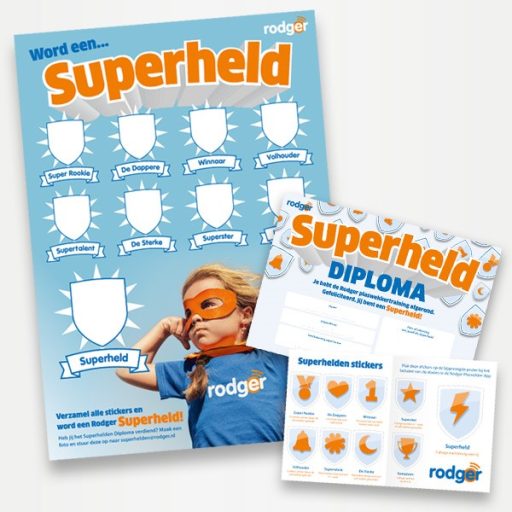 Rodger Superheld beloning pakket inclusief stickervel en diploma