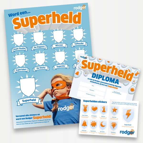 Rodger Superheld beloning pakket inclusief stickervel en diploma