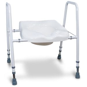 Toiletframe en toiletverhoger die zowel in breedte als in hoogte is te verstellen,