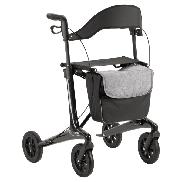 De MultiMotion Carbon rollator combineert een elegant design met ultiem gebruiksgemak. Kleur antracietgrijs.