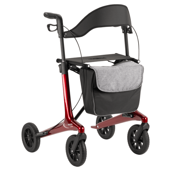 De MultiMotion Carbon rollator combineert een elegant design met ultiem gebruiksgemak. Kleur rood.