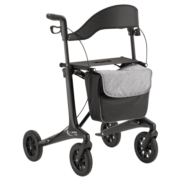 De MultiMotion Carbon rollator combineert een elegant design met ultiem gebruiksgemak. Kleur zwart.