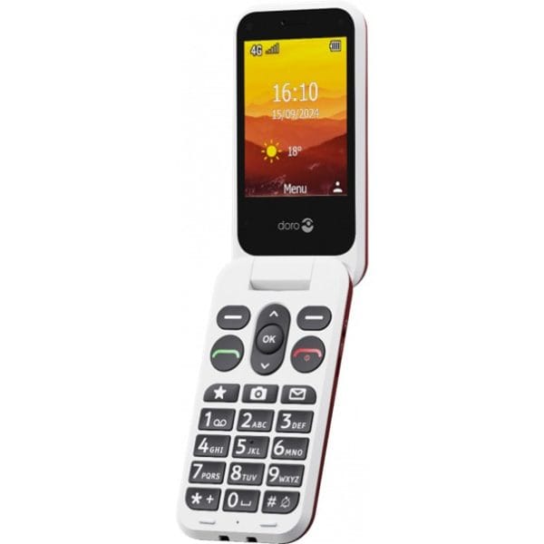 Doro leva L20 telefoon in de kleur rood, opklapbaar.