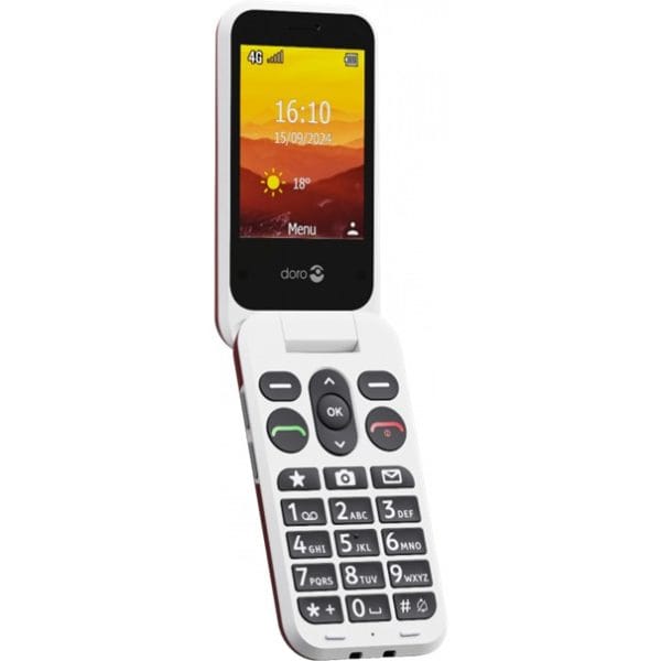 Doro leva L20 telefoon in de kleur rood, opklapbaar.