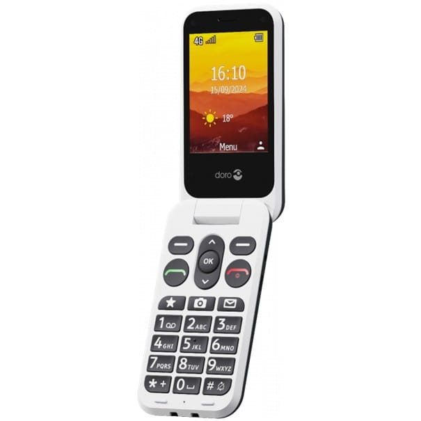 Doro Leva L20 opengeklapte seniorentelefoon met grote contrasterende toesten.