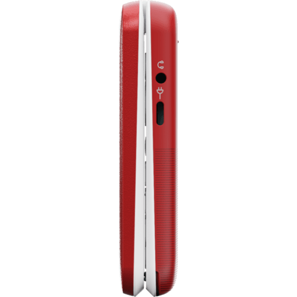 Doro leva L30 in de kleur rood-wit met aan de zijkant het oplaadpunt.