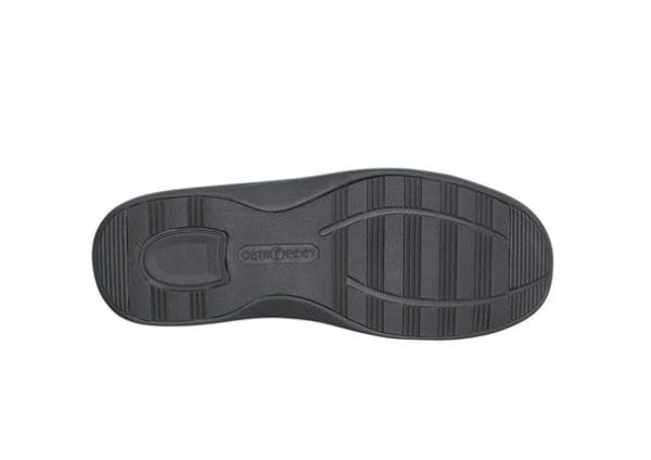 De zwarte Vito moccasin van orthofeed met stevige anti-slip zool